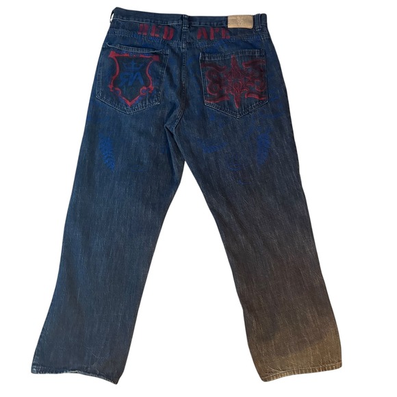 Red Ape Vintage Skater Y2K Jeans. Size 40. EUC. Amazing designs on back. - Picture 3 of 11